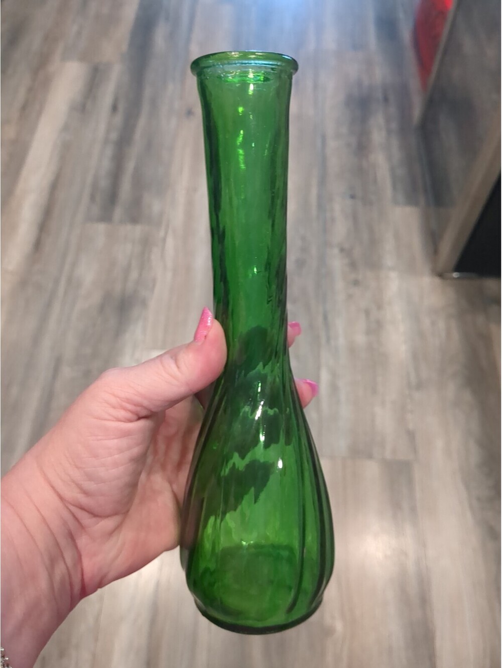 Vintage Hoosier Emerald Green Glass Swirl Flower Bud Vase #4094  9” Tall